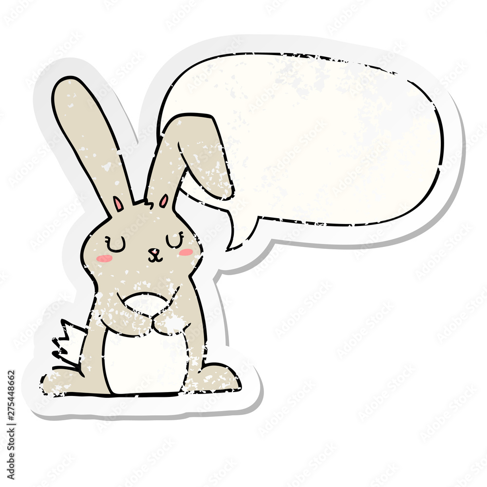 cartoon rabbit and speech bubble distressed sticker cartoon rabbit and speech bubble distressed sticker