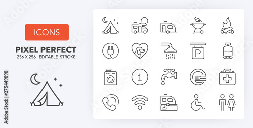 camping line icons 256 x 256