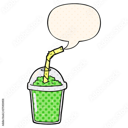 cartoon iced smoothie and speech bubble in comic book style
