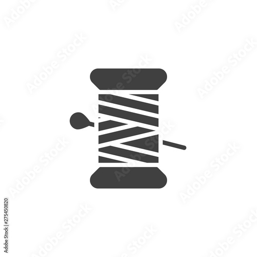 Thread and Needle vector icon. filled flat sign for mobile concept and web design. Sewing needle and thread spool glyph icon. Symbol, logo illustration. Vector graphics