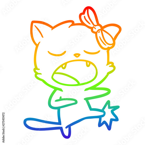 rainbow gradient line drawing cartoon kicking cat