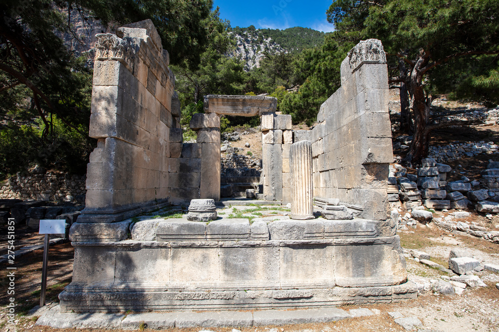 Ancient Lycian City of Arykanda. Overview of the gymnasium complex. Arykanda is an ancient city built on mountain terraces at an altitude of 1000 meter. It is an amazing ancient city. Antalya-Turkey Ancient Lycian City of Arykanda. Overview of the gymnasium complex. Arykanda is an ancient city built on mountain terraces at an altitude of 1000 meter. It is an amazing ancient city. Antalya-Turkey