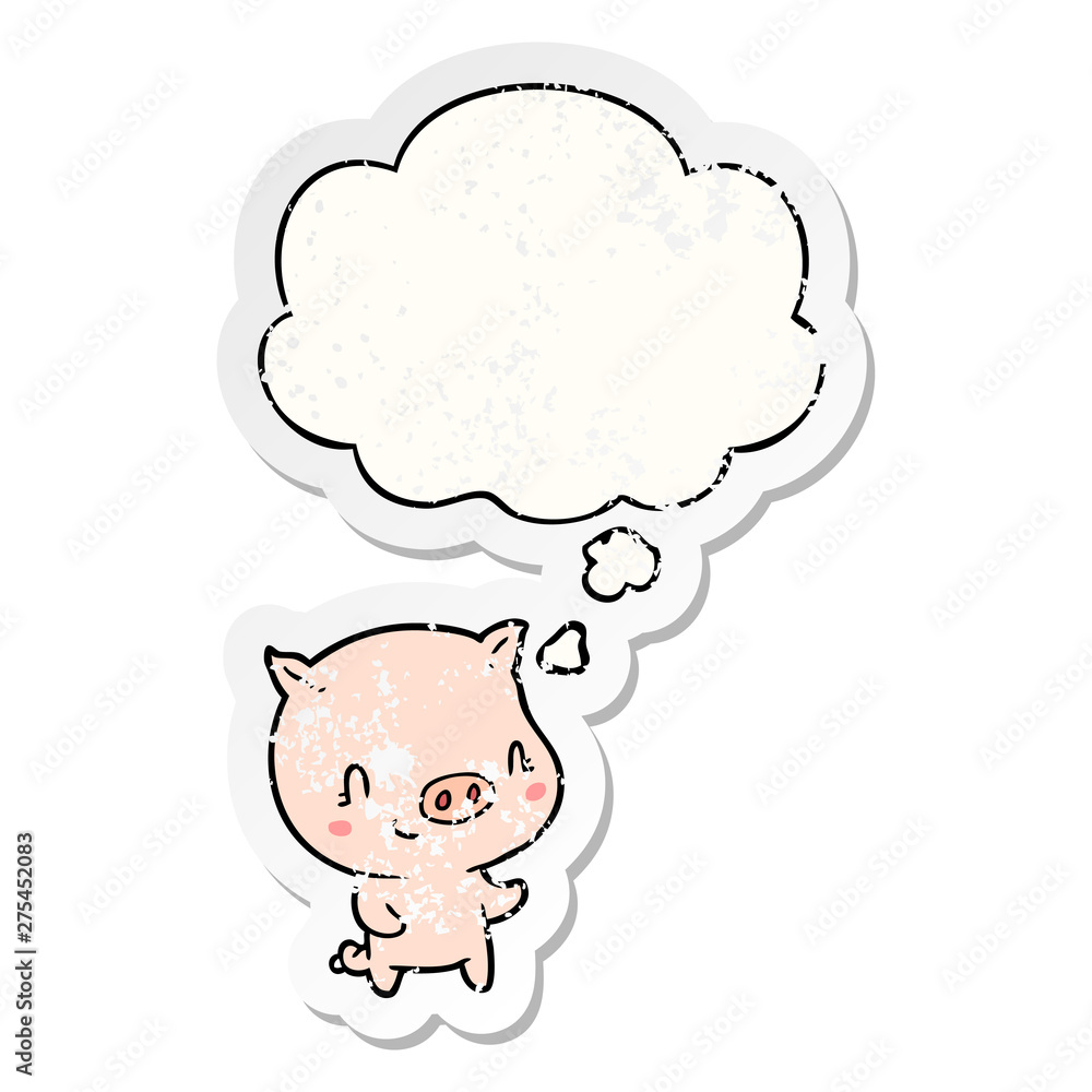 cartoon pig and thought bubble as a distressed worn sticker cartoon pig and thought bubble as a distressed worn sticker