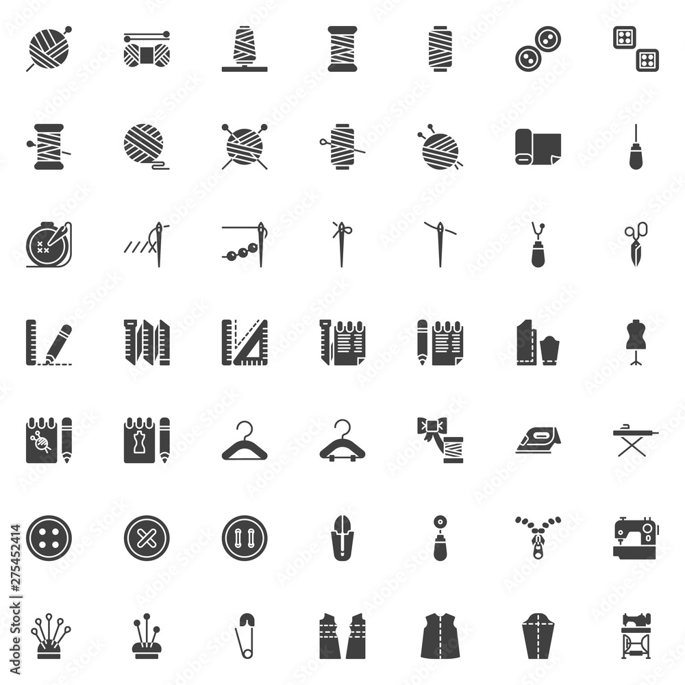 Sewing vector icons set, modern solid symbol collection, filled style