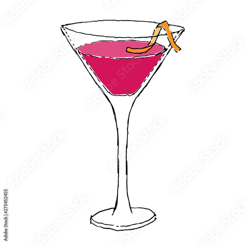 Cosmopolitan Cocktail Color Digital drawing vector illustration. Glass on white isolated background