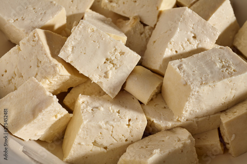 Cubes of silken tofu ready for cooking