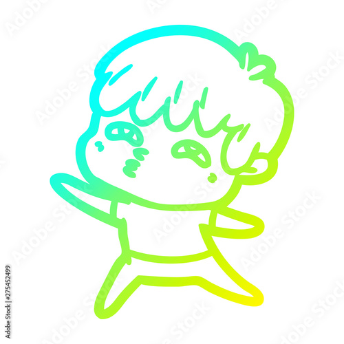 cold gradient line drawing cartoon curious man