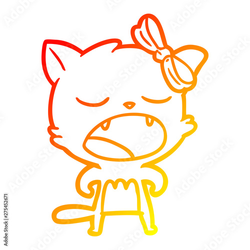 warm gradient line drawing cartoon cat meowing