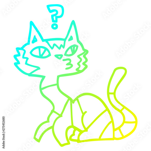 cold gradient line drawing cartoon cat