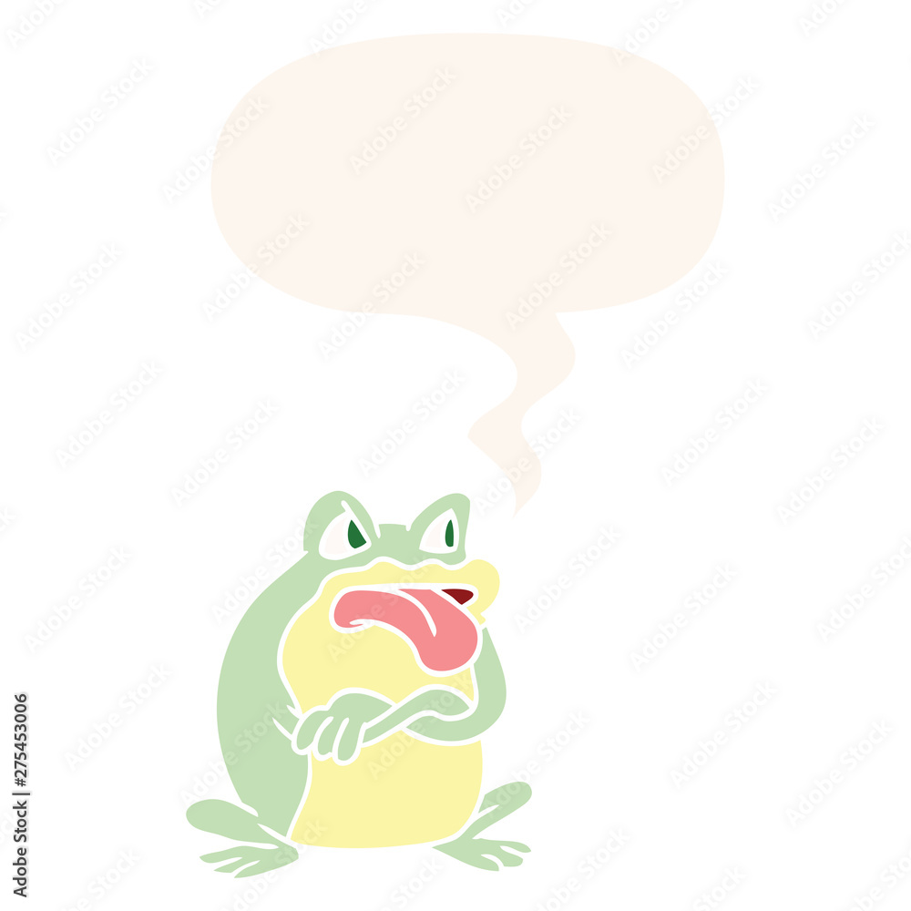 grumpy cartoon frog and speech bubble in retro style grumpy cartoon frog and speech bubble in retro style
