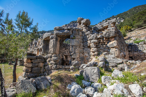 Ancient Lycian City of Arykanda. Overview of the gymnasium complex. Arykanda is an ancient city built on mountain terraces at an altitude of 1000 meter. It is an amazing ancient city. Antalya-Turkey