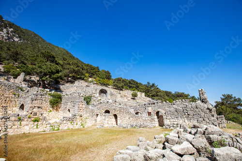 Ancient Lycian City of Arykanda. Overview of the gymnasium complex. Arykanda is an ancient city built on mountain terraces at an altitude of 1000 meter. It is an amazing ancient city. Antalya-Turkey