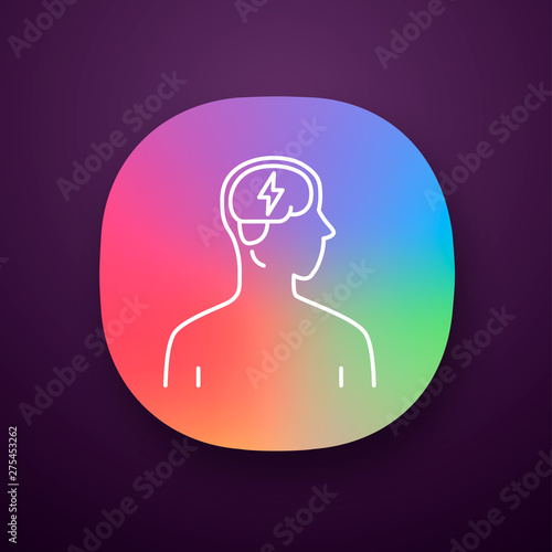 Ill brain app icon. Dementia, stroke. Sore human organ. Unhealthy nervous system. Sick internal body part. Mental health. UI/UX user interface. Web or mobile application. Vector isolated illustration
