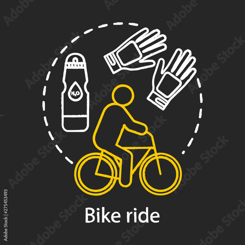 Bike ride chalk concept icon. Family activities with kids idea. Cycling. Local park visiting. Time together. Active form of recreation. Vector isolated chalkboard illustration