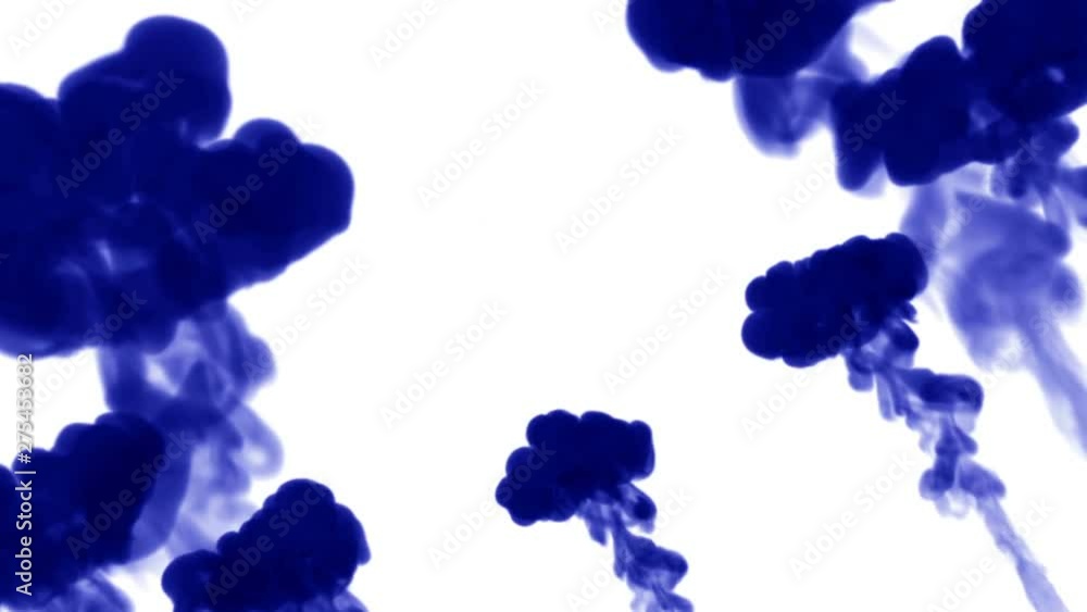 3d render of blue ink injection dissolves and spread in water on white