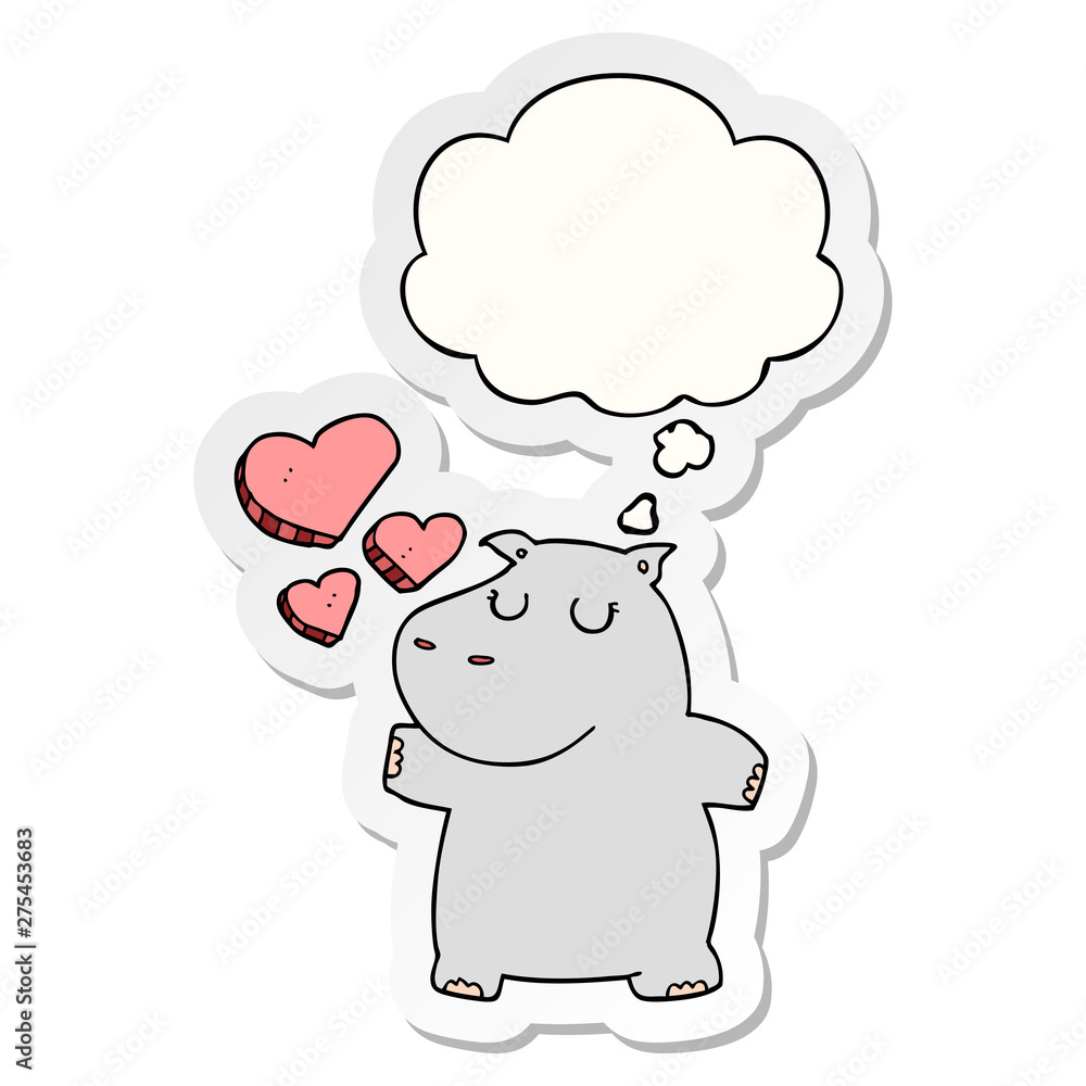 cartoon hippo in love and thought bubble as a printed sticker cartoon hippo in love and thought bubble as a printed sticker