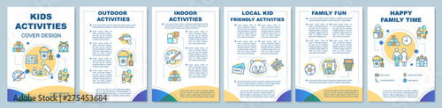 Kids activities brochure template layout. Flyer, booklet, leaflet print design with linear illustrations. Happy family time. Vector page layouts for magazines, annual reports, advertising posters