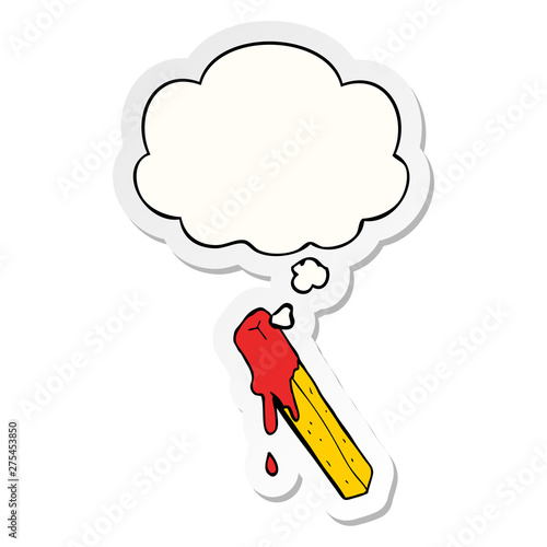 cartoon dipped fry and thought bubble as a printed sticker