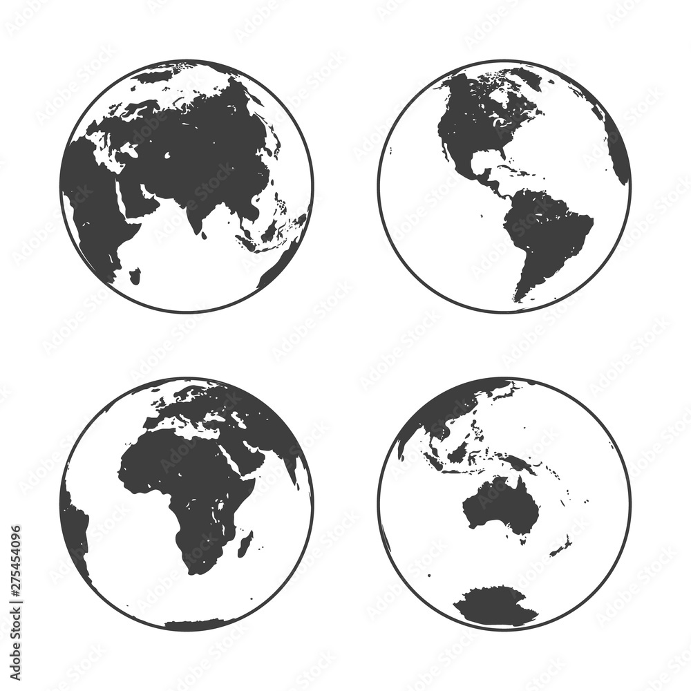 Black Earth Globe In Line Art Style In Four Turns On White Background North And South America Eurasia And Africa Atlantic Australia In Rotations Vector Illustration Stock Vector Adobe Stock Black Earth Globe In Line Art Style In Four Turns On White Background North And South America Eurasia And Africa Atlantic Australia In Rotations Vector Illustration Stock Vector Adobe Stock