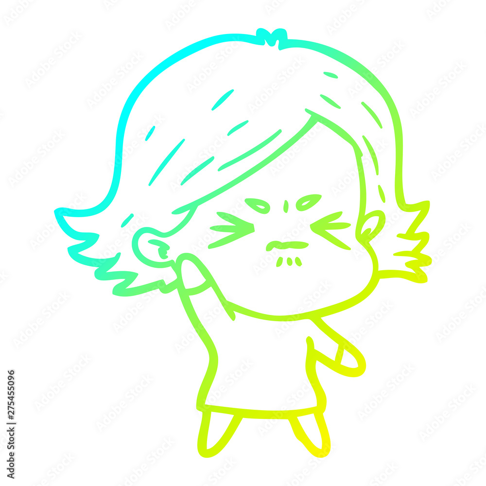 cold gradient line drawing cartoon angry girl cold gradient line drawing cartoon angry girl