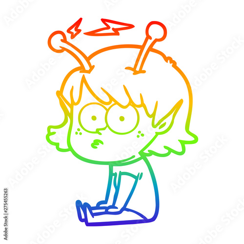 rainbow gradient line drawing cartoon alien girl