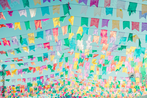 Typical colorful flags used for decoration at the June Festivals (aka festas de Sao Joao), popular festivities in Northeastern Brazil (Oeiras, Brazil)