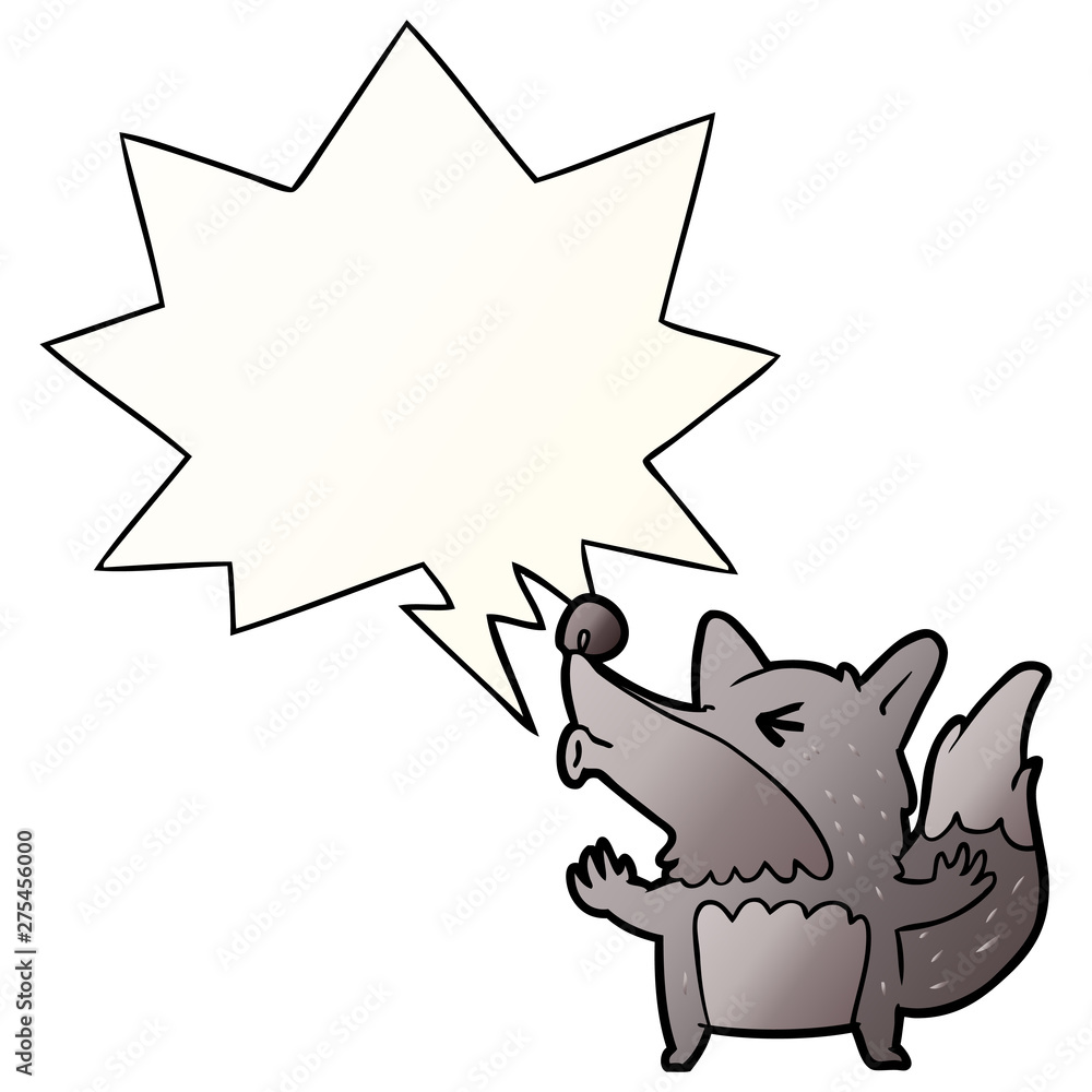 cartoon halloween werewolf howling and speech bubble in smooth gradient style