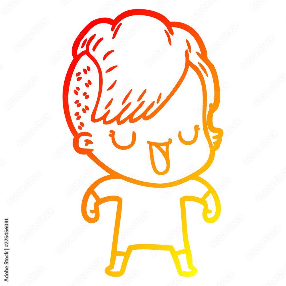 warm gradient line drawing cute cartoon girl with hipster haircut warm gradient line drawing cute cartoon girl with hipster haircut