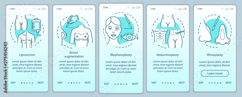 Surgical body sculpting onboarding mobile app page screen vector template
