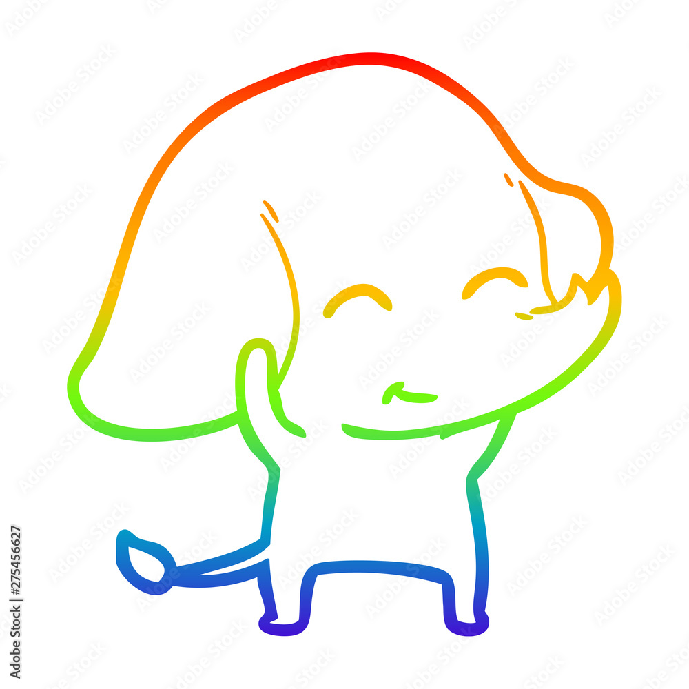 rainbow gradient line drawing cute cartoon elephant