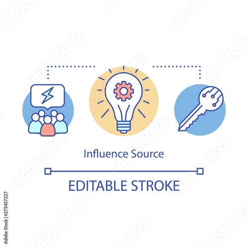 Influence source concept icon. Under influence, overloaded with informational flood from multiple sources idea thin line illustration. Vector isolated outline drawing. Editable stroke