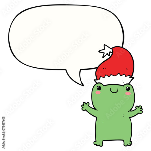 cute christmas frog and speech bubble