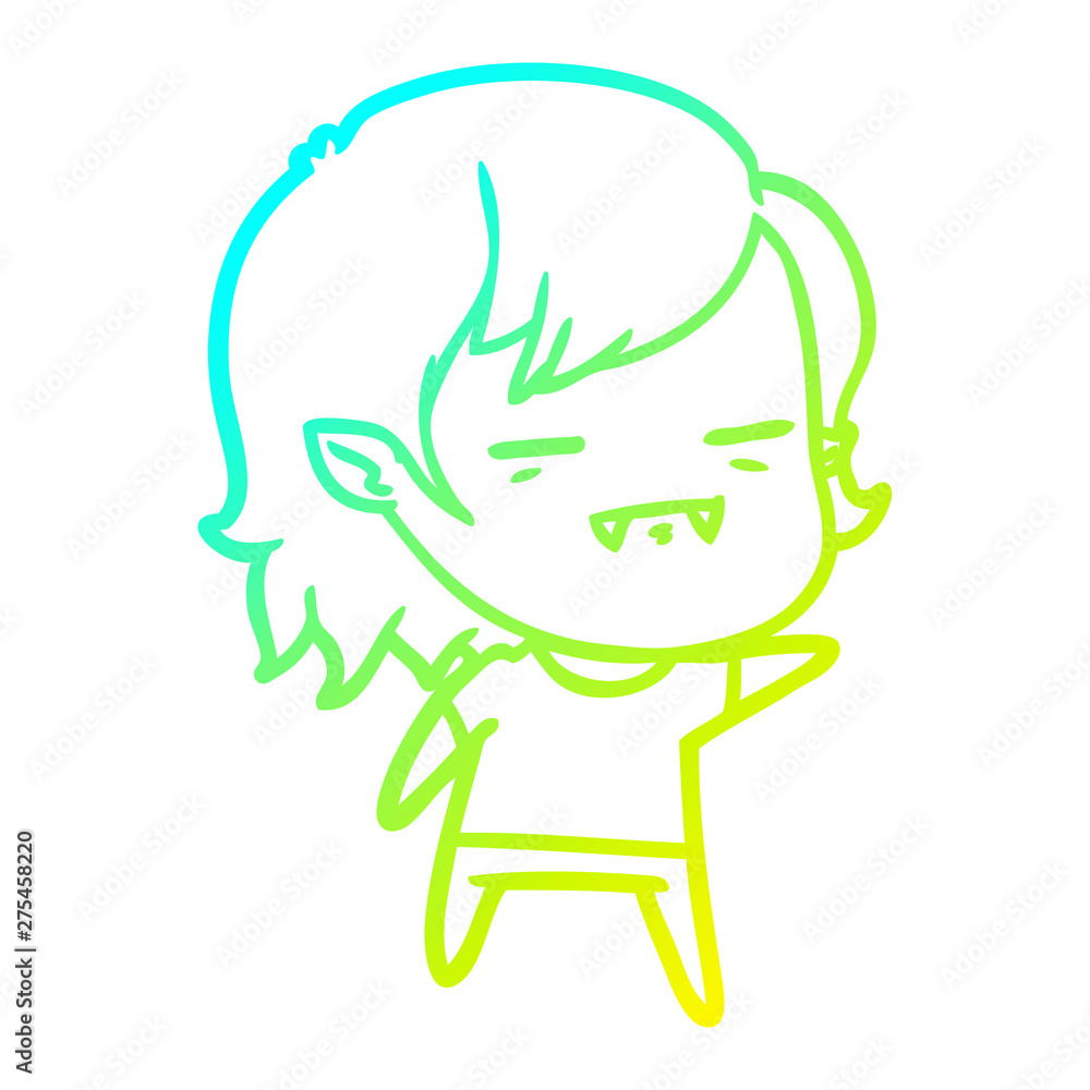 cold gradient line drawing cartoon undead vampire girl pointing