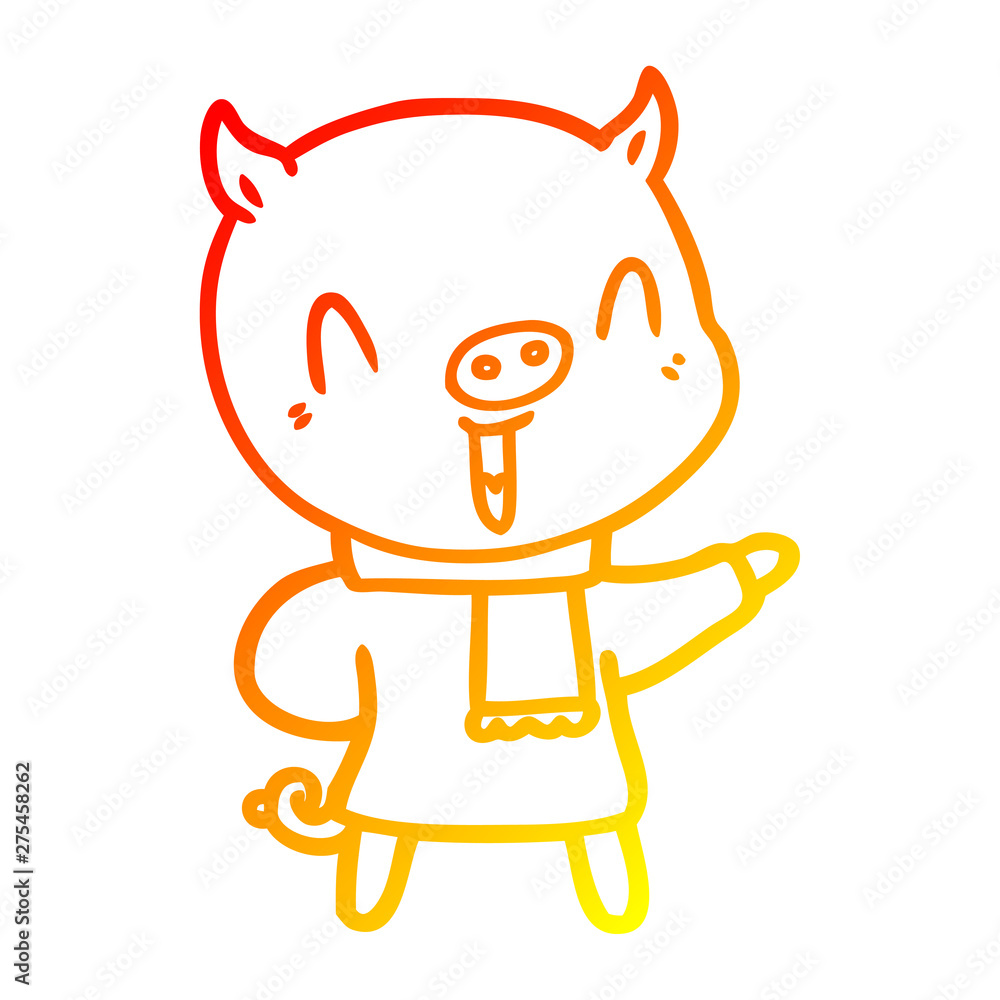 warm gradient line drawing happy cartoon pig in winter clothes warm gradient line drawing happy cartoon pig in winter clothes