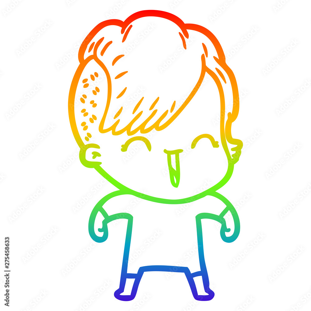 rainbow gradient line drawing cartoon happy hipster girl rainbow gradient line drawing cartoon happy hipster girl