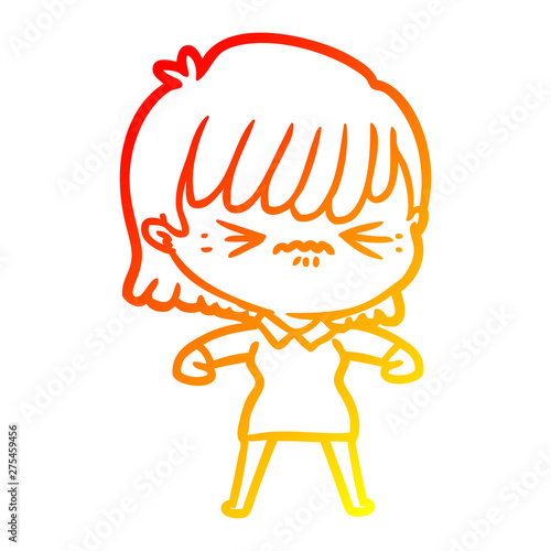 warm gradient line drawing annoyed cartoon girl