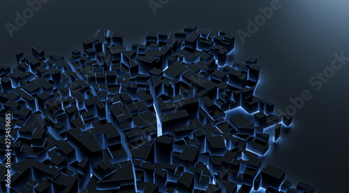 Abstract city blue xray transparent with lines and reflection. Technology concept background. 3D rendering.