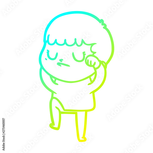cold gradient line drawing cartoon grumpy boy