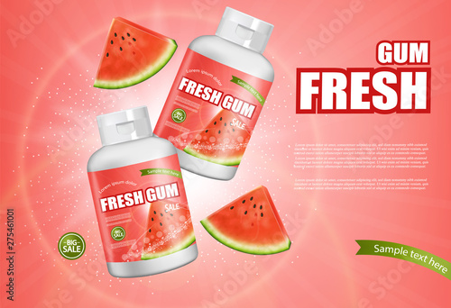 Watermelon chewing gum Vector realistic. Advertise template mock up. Product ...