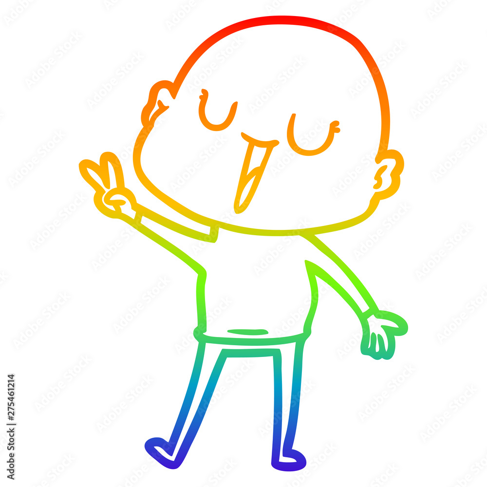 rainbow gradient line drawing happy cartoon bald man rainbow gradient line drawing happy cartoon bald man