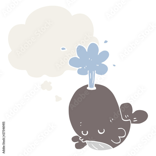 cartoon spouting whale and thought bubble in retro style