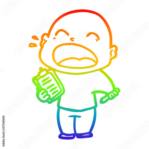 rainbow gradient line drawing cartoon shouting bald man