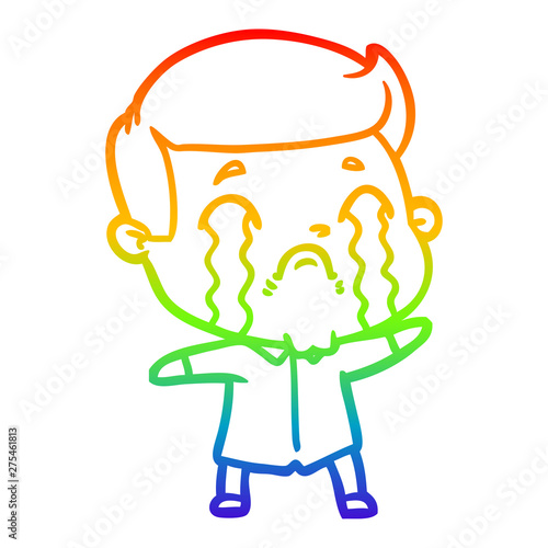 rainbow gradient line drawing cartoon man crying