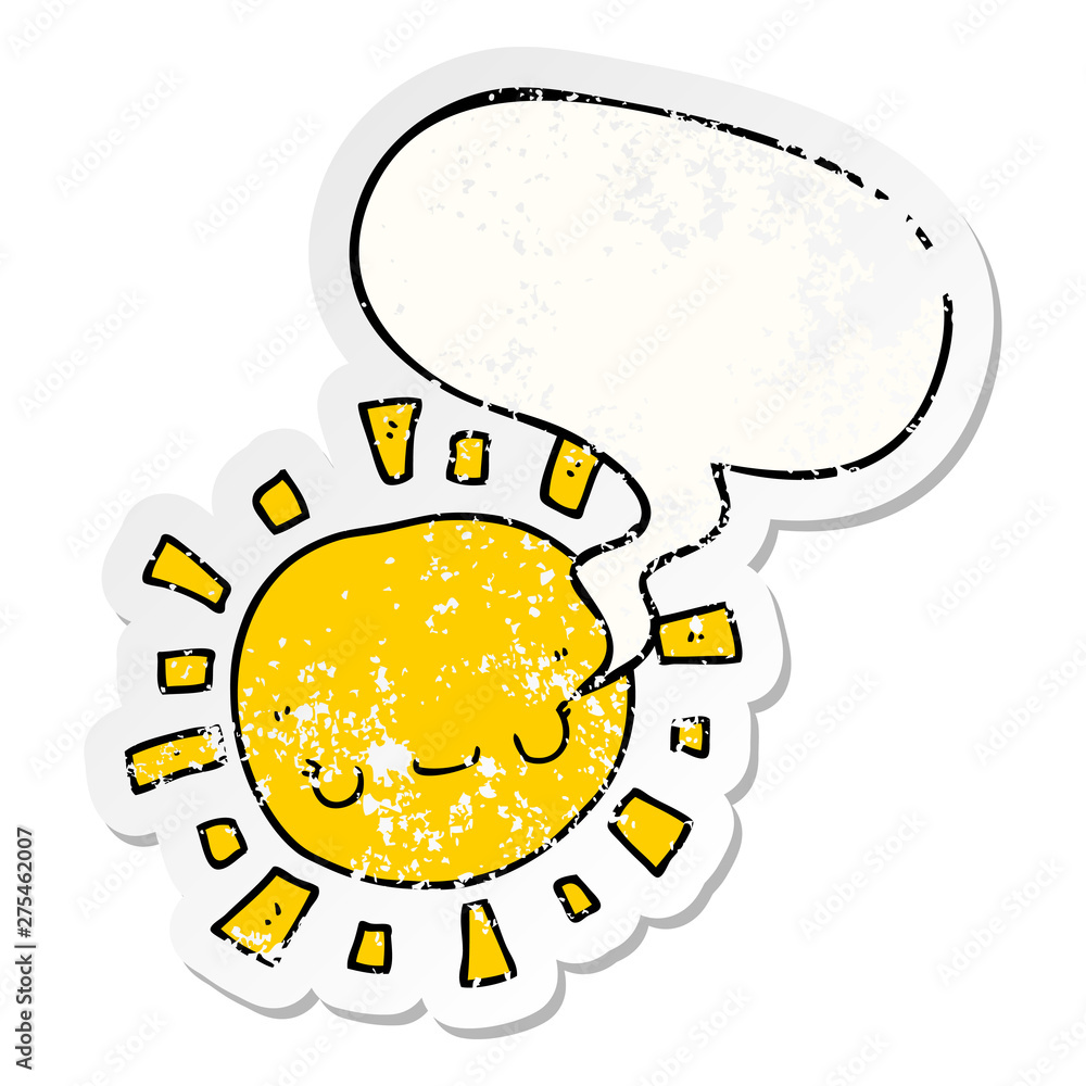 cartoon sun and speech bubble distressed sticker cartoon sun and speech bubble distressed sticker