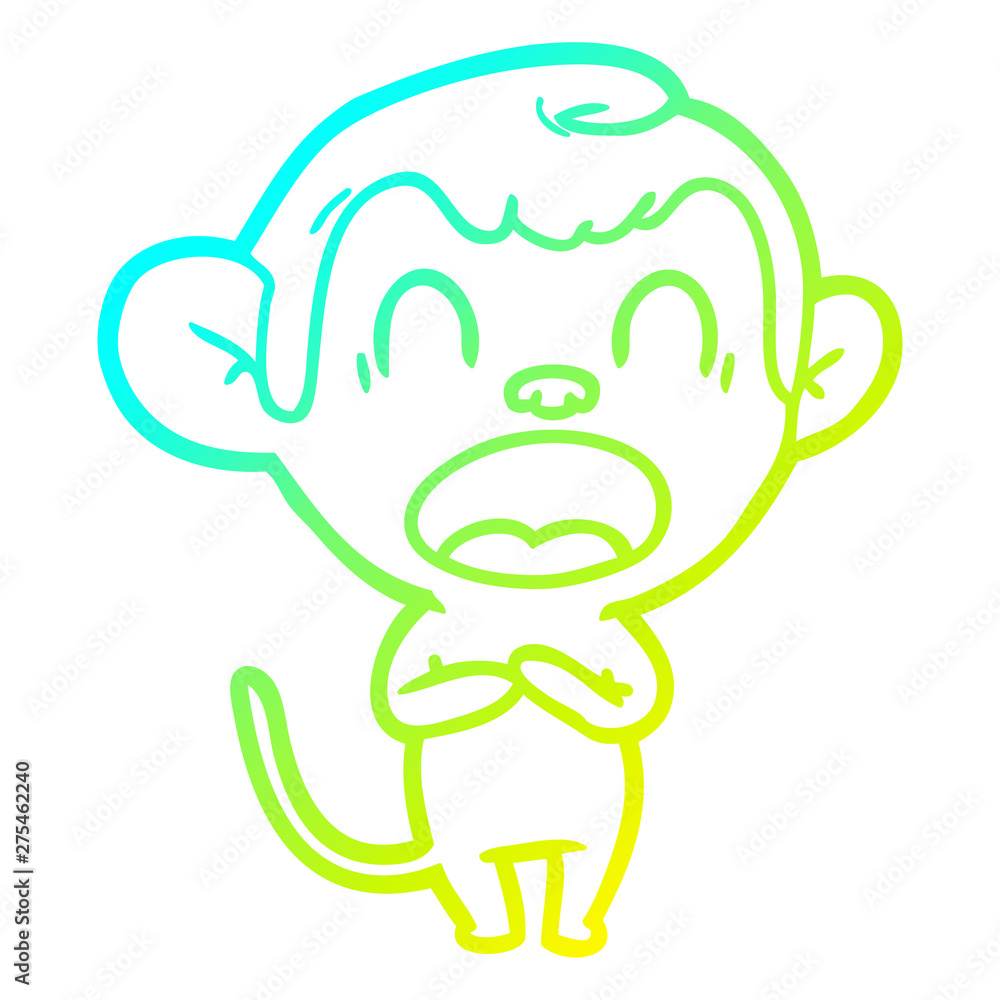 cold gradient line drawing yawning cartoon monkey cold gradient line drawing yawning cartoon monkey