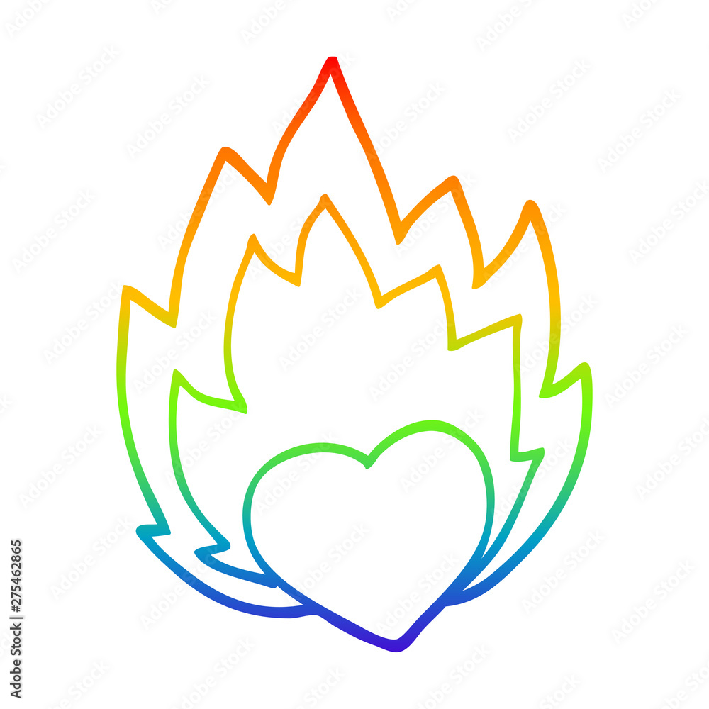 rainbow gradient line drawing cartoon flaming heart rainbow gradient line drawing cartoon flaming heart