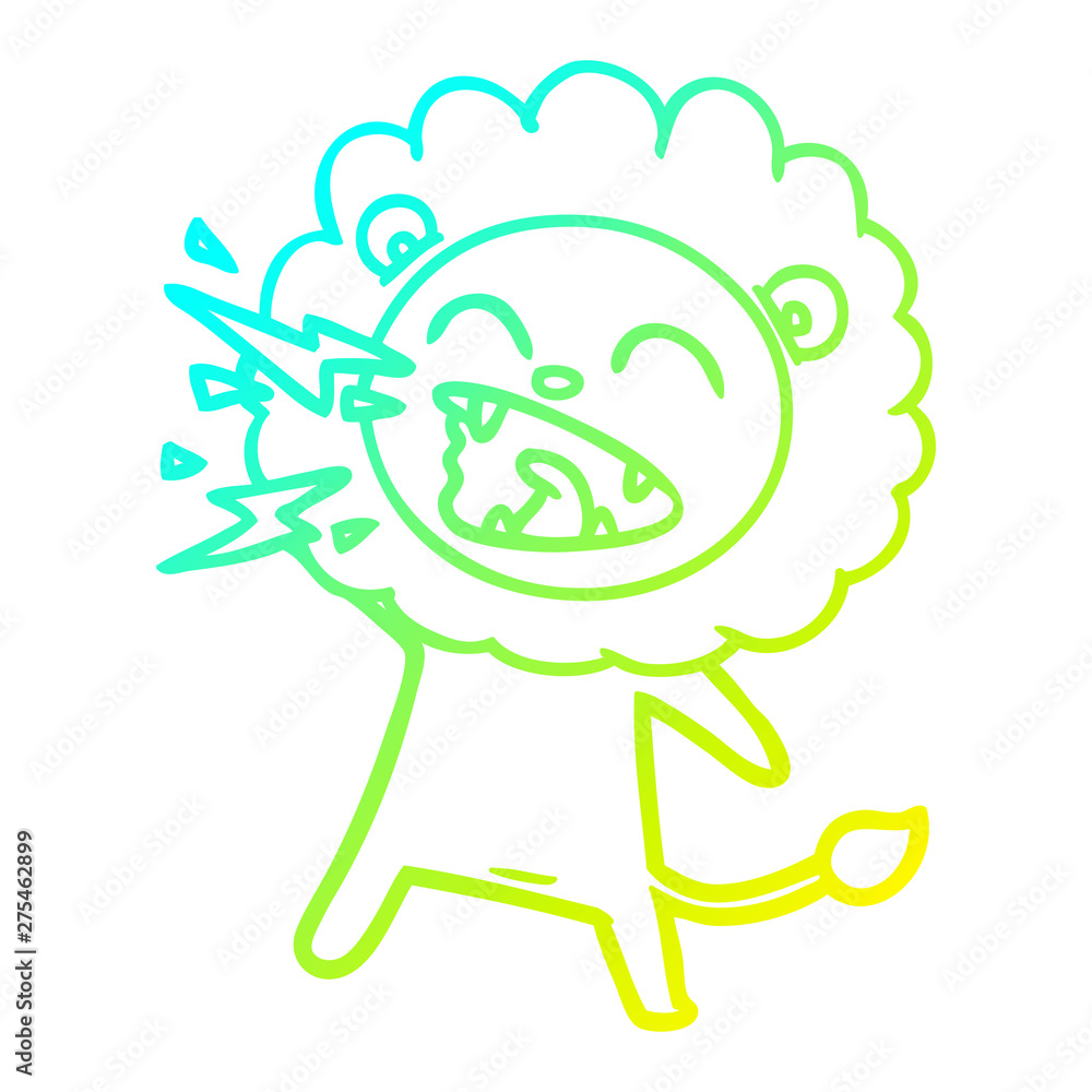 cold gradient line drawing cartoon roaring lion cold gradient line drawing cartoon roaring lion