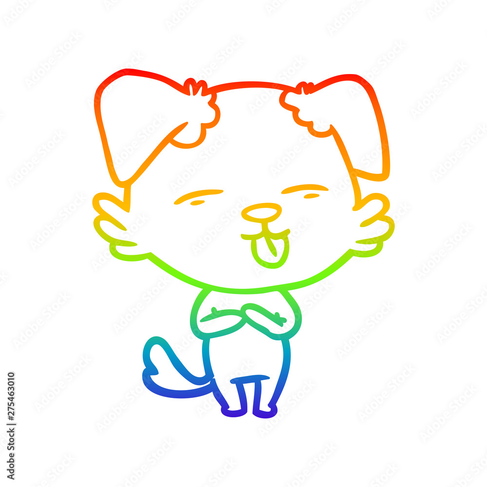 rainbow gradient line drawing cartoon dog sticking out tongue