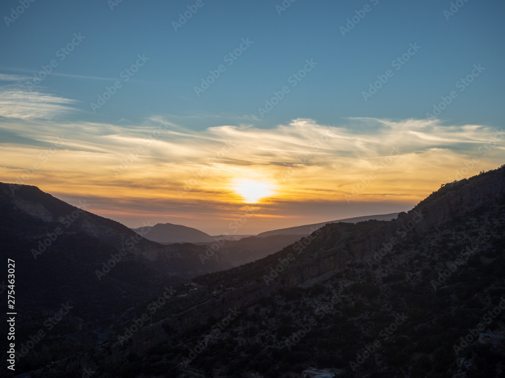 imouzzer des Ida ou Tanae, Tamrout, Agadir, Morocco, North Africa [Moroccan mountain landscape, rural village green nature in winter, sunset dusk]