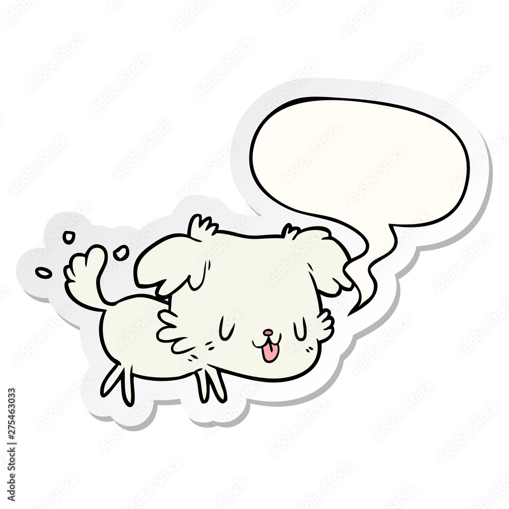 cute cartoon dog wagging tail and speech bubble sticker cute cartoon dog wagging tail and speech bubble sticker